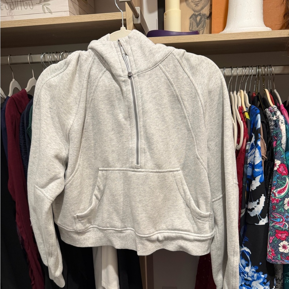 Lulu lemon Cropped Half-Zip Hooded Sweatshirt - Light Gray